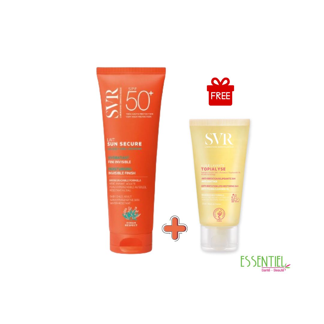 SVR-SUN-SECURE-LAIT-HYDRATANT-INVISIBLE-SPF50-250ml-TOPIALYSE-HUILE-55ML-GRATUIT.