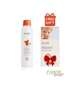 BABE Pack promotionnel ecran solaire transparent pediatrique pour peau humide SPF50 ballon de plage 1 Produit Achete 1 Cadeau Offert