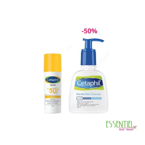 Cetaphil coffret sun face fluid spf50 teinté et Gel nettoyant peaux sensibles 236 ML