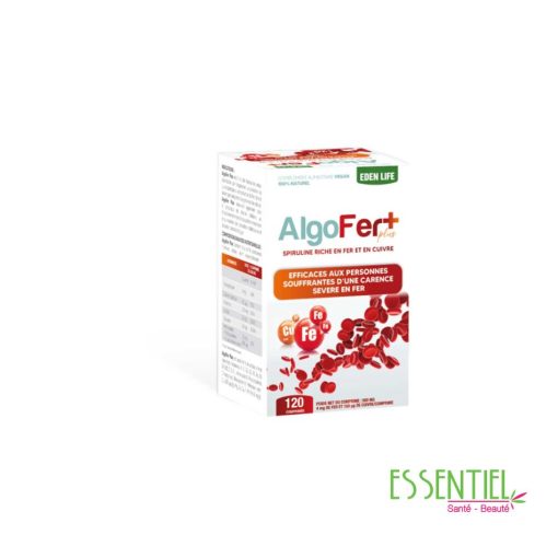 Eden life + - Algo fer plus - Spiruline riche en Fer et en Cuivre - 120 comprimés