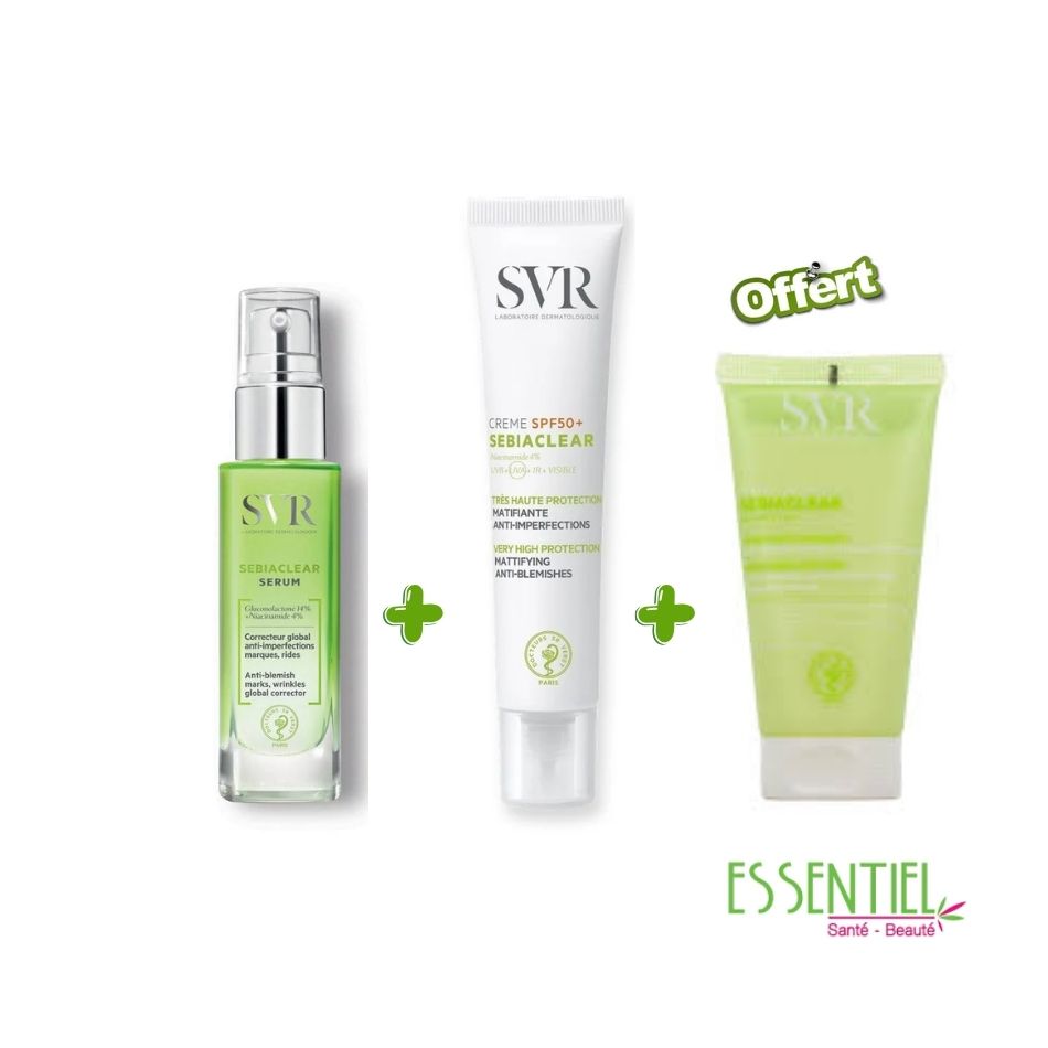 SVR PACK SEBIACLEAR SERUM + SEBIACLEAR ECRAN SPF50+ + SEBIACLEAR GEL 55ML GRATUIT