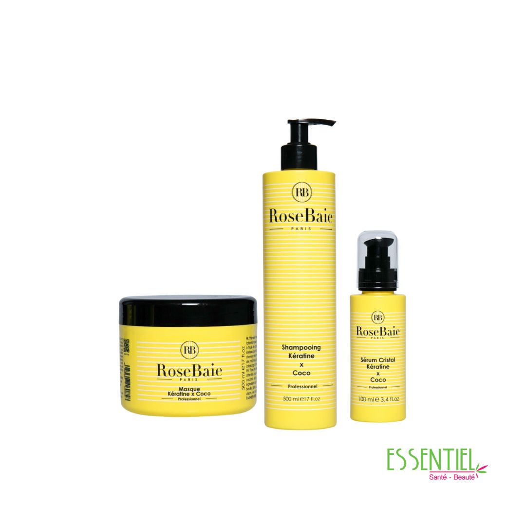 rose baie trio shampooing +masque +serum coco 500ml