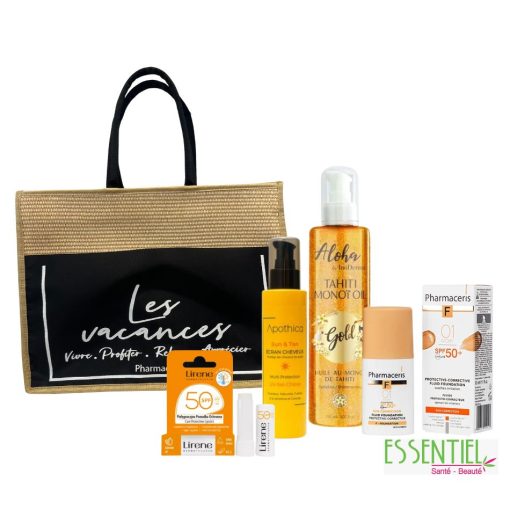 Pack Pharmaceris écran Ivory 01+ Apothica écran cheveux+ Aloha huile bronzante pailleté+Lirene baume a lèvres spf50+