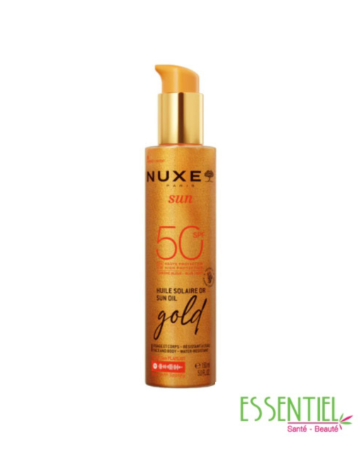 L'Huile Solaire Or SPF50 Nuxe Sun allie haute protection et sublimation du teint, idéale pour le visage et le corps.
