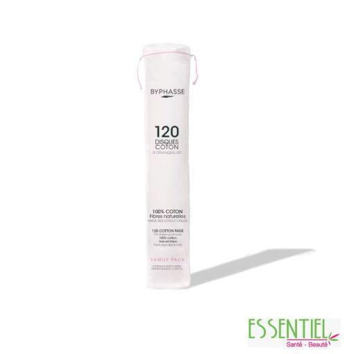 BYphasse coton démaquillants 120 disques – disques de coton doux, résistants et absorbants pour un démaquillage efficace et respectueux de la peau.