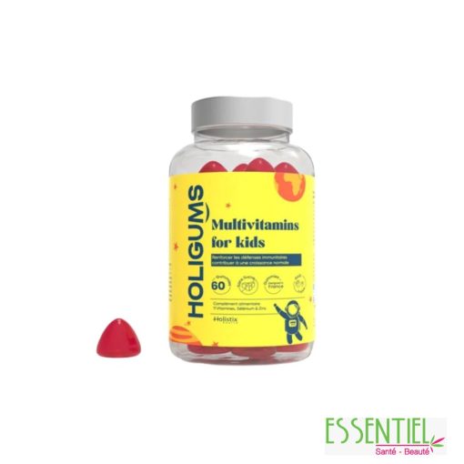 Gummies Holistix HOLIGUMS Multivitamins for Kids – pot de 60 gommes vitaminées vegan pour enfants, au bon goût fruité et riches en nutriments essentiels.