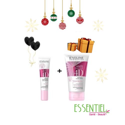 EVELINE 4D WHITE PRESTIGE CONTOUR DES YEUX+EVELINE 4D WHITE PRESTIGE GOMMAGE GRATUIT