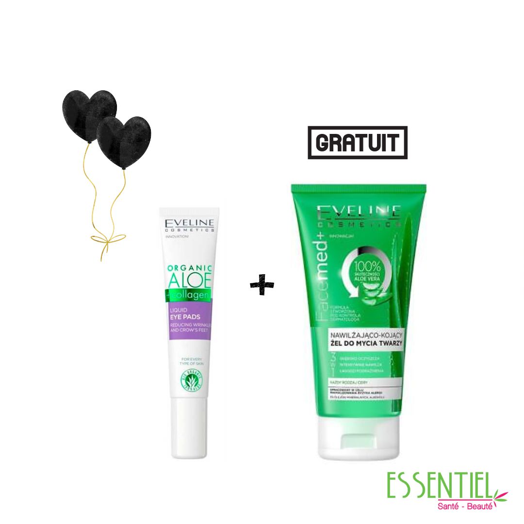 EVELINE Organic Aloe + Collagen Liquid Eye Pads Reducing Wrinkles and Crow's Feet 20ml+EVELINE Gel nettoyant hydratant et apaisant gratuit