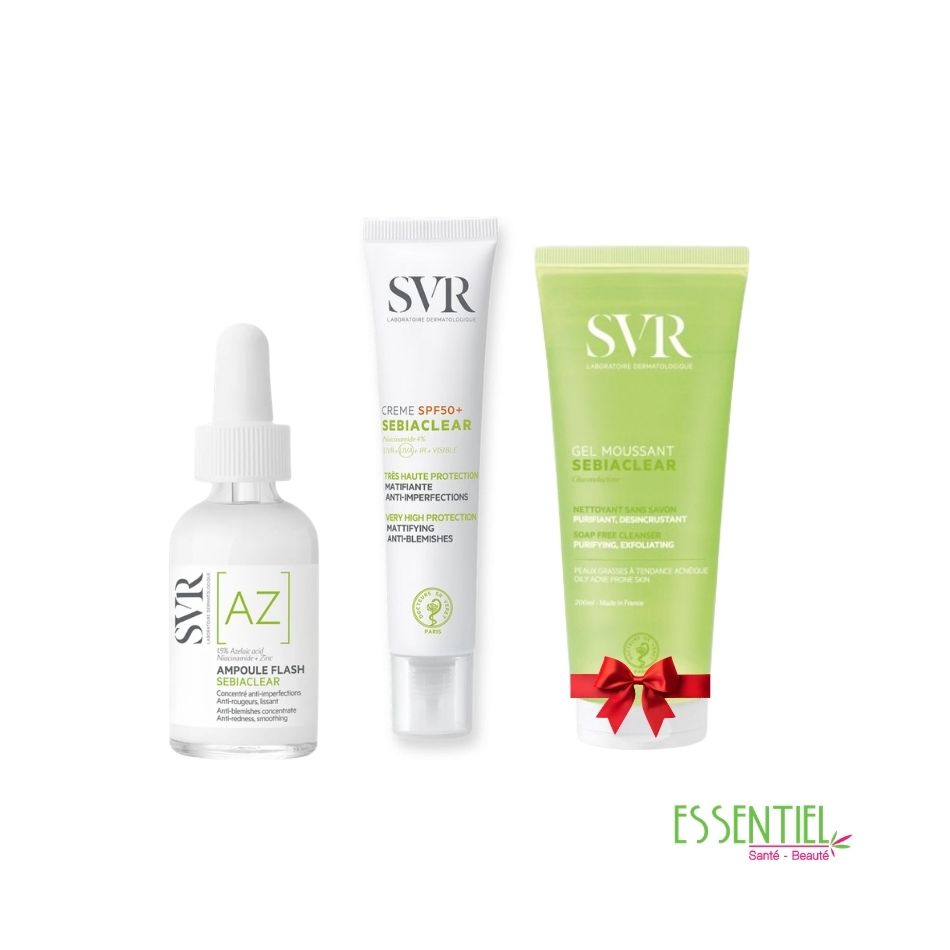 SVR PACK SEBIACLEAR AMPOULE FLASH AZ +PROTECTION SOLAIRE SPF 50 + GEL MOUSSANT 55ML GRATUIT