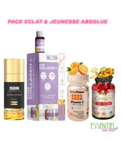 Le PACK PARA ESSENTIEL - ÉCLAT ET JEUNESSE ABSOLUE est une solution complète de "In & Out beauty" disponible chez Paraessentiel combinant des soins topiques de pointe et des compléments alimentaires ciblés pour revitaliser la peau et lutter contre les signes de l'âge.