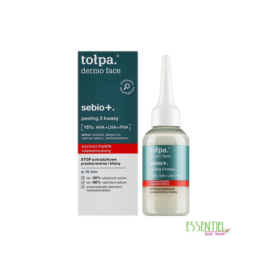 Tolpa Sebio Peeling 3 Acides 50 ml, soin exfoliant visage pour peaux grasses et à imperfections, aide à réduire boutons et points noirs.